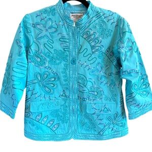 Embroidered Blue Floral Jacket - Quality Stitch Detail